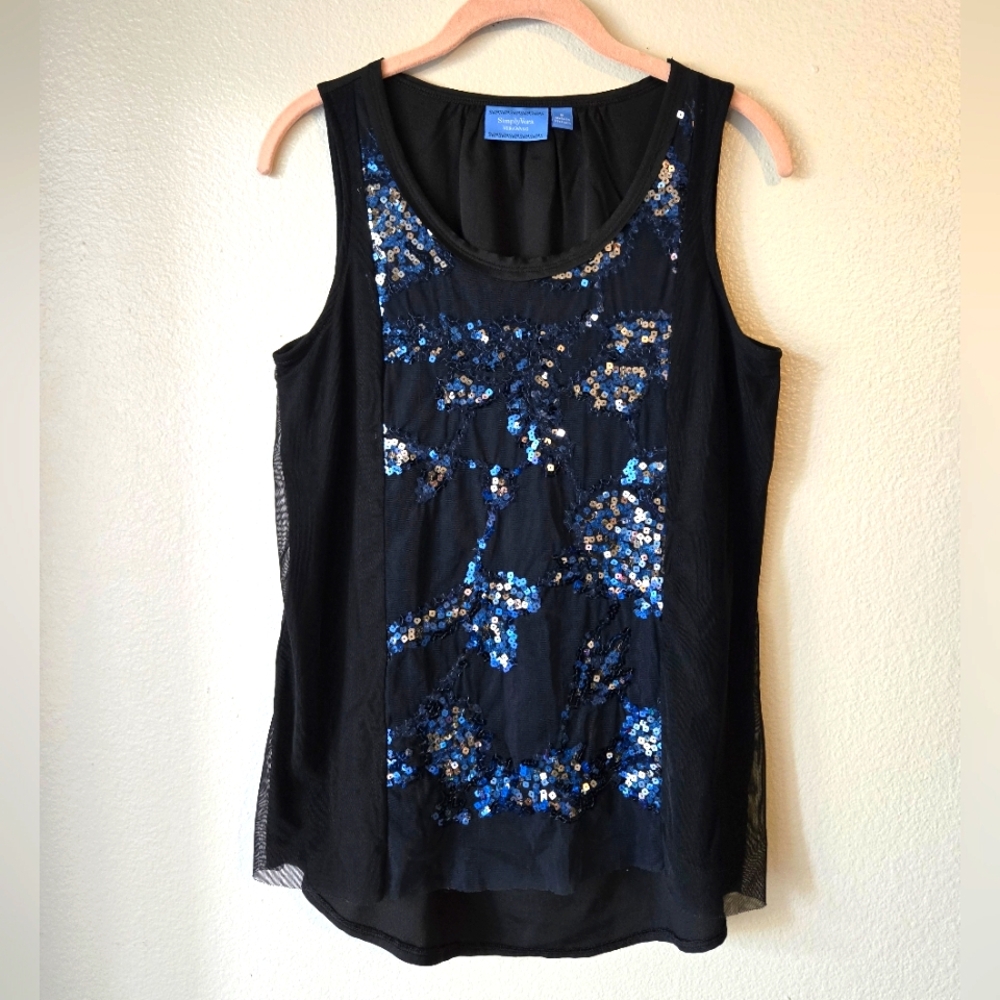 Black and Blue Sequin Women's Top, Size S Small